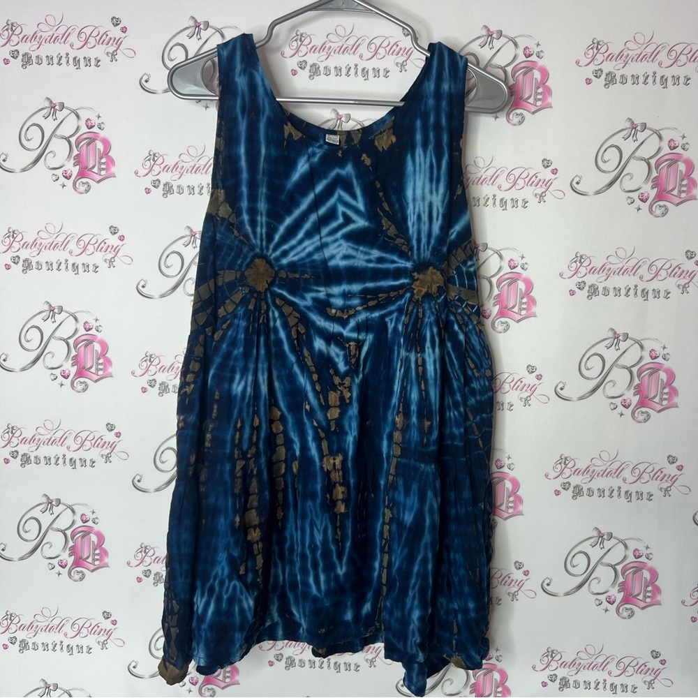 Dress blue and Brown Tie-Dye Sleeveless Dress